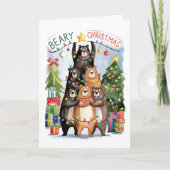 Schattigee Waterverf Beren Beary Christmas Kaart (Voorkant)
