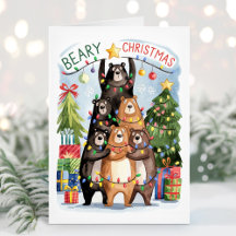 Schattigee Waterverf Beren Beary Christmas Kaart