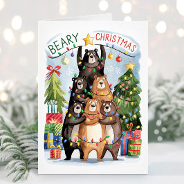 Schattigee Waterverf Beren Beary Christmas Kaart