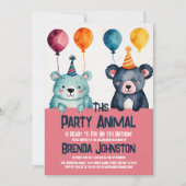 Schattigee Waterverf Beren Meisjes Verjaardagsfees Kaart (Voorkant)