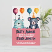 Schattigee Waterverf Beren Meisjes Verjaardagsfees Kaart (Staand voorkant)