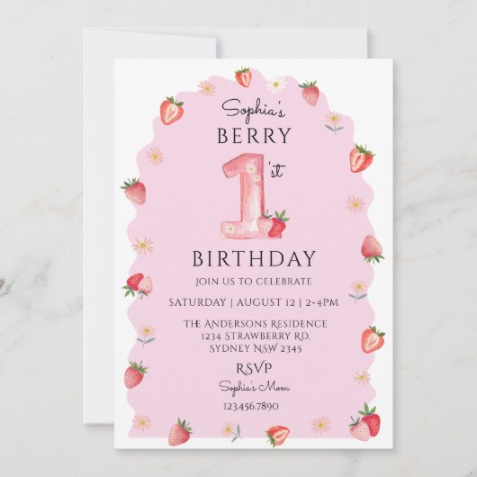 Schattigee Waterverf Berry Eerste Verjaardagsuitno Kaart (Voorkant)