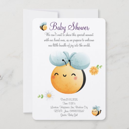 Schattigee waterverf bijenuitnodiging save the date (Voorkant)