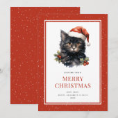 Schattigee Waterverf Black Cat Merry Christmas Kaa Feestdagenkaart (Voorkant / Achterkant)