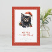 Schattigee Waterverf Black Cat Merry Christmas Kaa Feestdagenkaart (Staand voorkant)