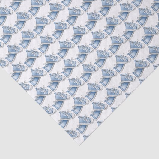 Schattigee Waterverf Blauw Baby Schoenenpatroon Tissuepapier (Detail)