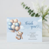 Schattigee waterverf blauw en bruin teddybeer ball bedankkaart (Staand voorkant)