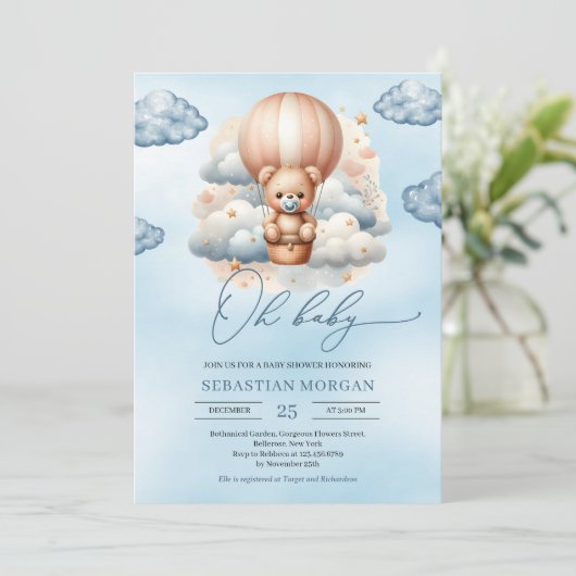 Schattigee waterverf blauw en bruin teddybeer oh b kaart (Staand voorkant)