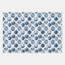 Schattigee Waterverf Blauw & Roze Kerstdecoraties Inpakpapier Vel