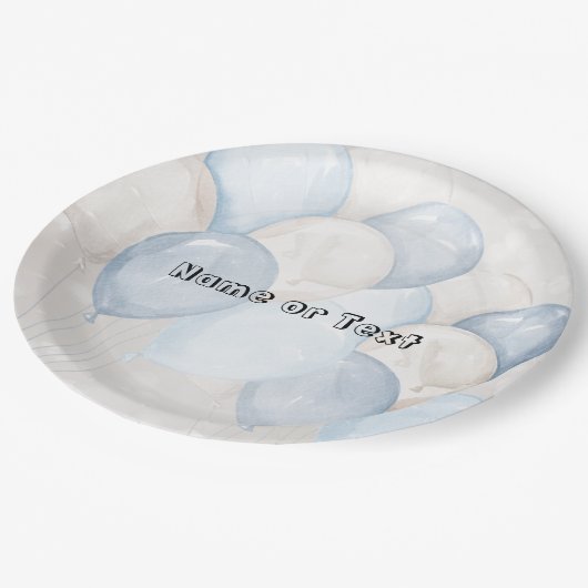 Schattigee Waterverf Blauw Wit Ballons Party Papieren Bordje (Gekanteld)