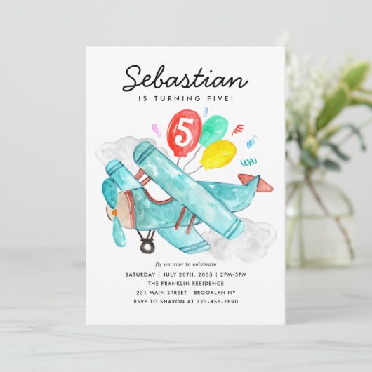 Schattigee Waterverf Blauwe Vliegtuigballonnen Kin Kaart (Staand voorkant)