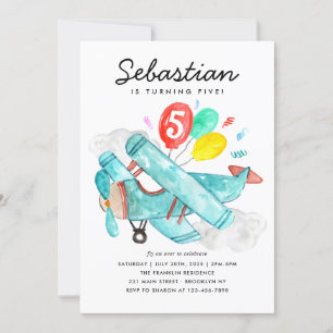 Schattigee Waterverf Blauwe Vliegtuigballonnen Kin Kaart