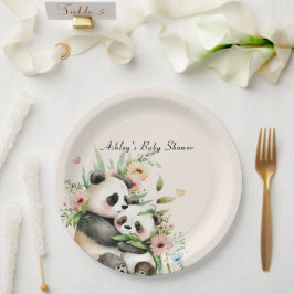 Schattigee Waterverf Bloemen & Beren Baby shower Papieren Bordje