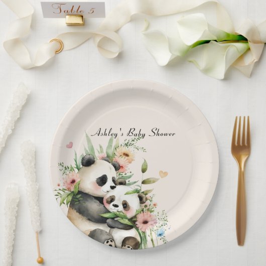 Schattigee Waterverf Bloemen & Beren Baby shower Papieren Bordje (Huwelijk)