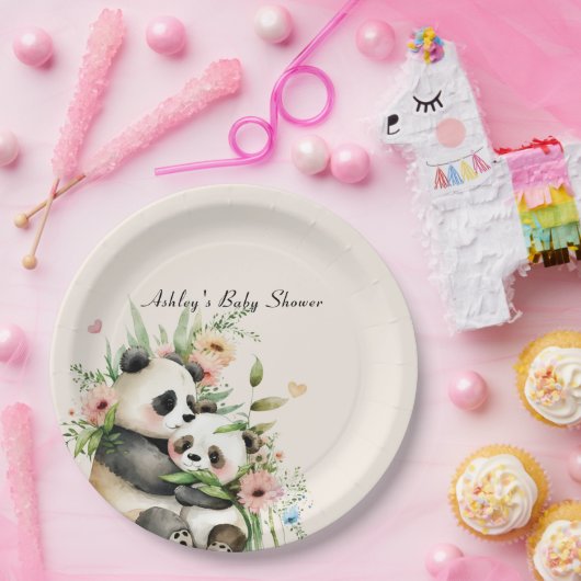 Schattigee Waterverf Bloemen & Beren Baby shower Papieren Bordje (Feest)