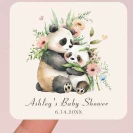 Schattigee Waterverf Bloemen & Beren Baby shower Vierkante Sticker
