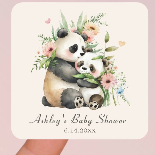 Schattigee Waterverf Bloemen & Beren Baby shower Vierkante Sticker