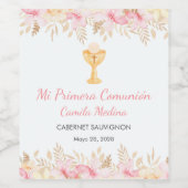 Schattigee Waterverf Bloemen Eerste heilige Commun Wijn Etiket (Enkel label)