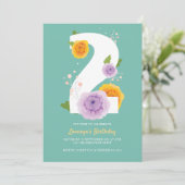 Schattigee Waterverf Bloemen Kinder 2e Verjaardags Save The Date (Staand voorkant)