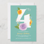 Schattigee Waterverf Bloemen Kinder 4e Verjaardags Save The Date (Voorkant)