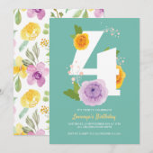 Schattigee Waterverf Bloemen Kinder 4e Verjaardags Save The Date (Voorkant / Achterkant)