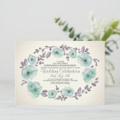 Schattigee waterverf bloemen krans bruiloft uitnod kaart (Staand voorkant)