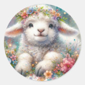 Schattigee Waterverf Bloemen Kroonlam Pasen Ronde Sticker (Voorkant)