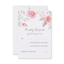 Schattigee Waterverf Bloemen Wedding RSVP Kaarten