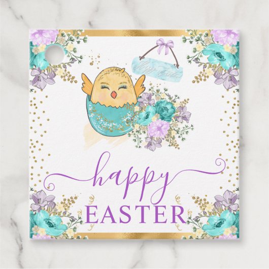 Schattigee Waterverf Bloemenkuiken en eitjes Pasen Bedankjes Labels (Voorkant)