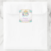 Schattigee Waterverf Bloemenkuiken en eitjes Pasen Vierkante Sticker (Tas)