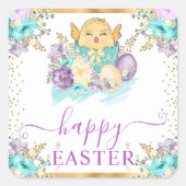 Schattigee Waterverf Bloemenkuiken en eitjes Pasen Vierkante Sticker (Voorkant)