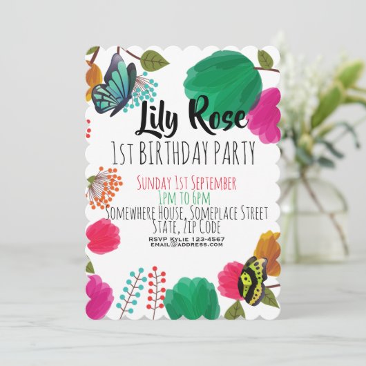 Schattigee Waterverf Bloemenvlinder Verjaardag Uit Kaart (Staand voorkant)