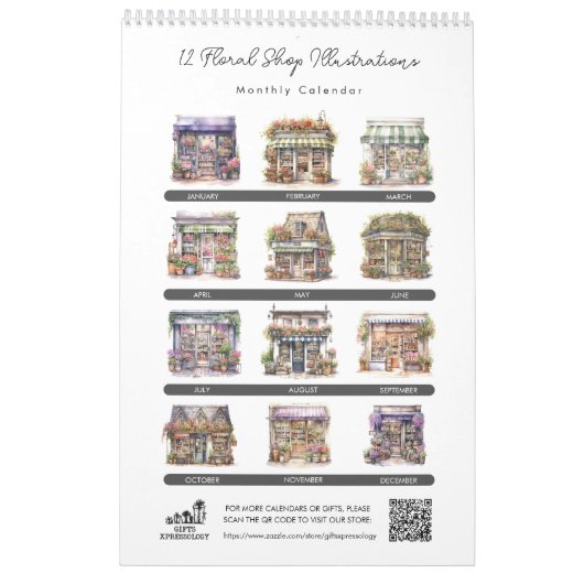 Schattigee Waterverf Bloemenwinkel Bloemenwinkel M Kalender (Achterkant)