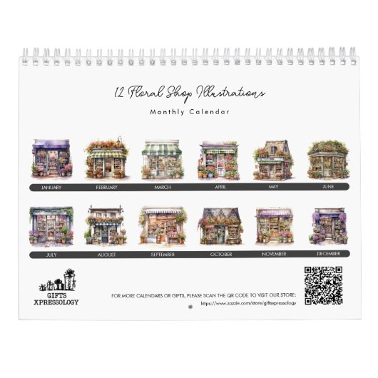 Schattigee Waterverf Bloemenwinkel Bloemenwinkel M Kalender (Achterkant)