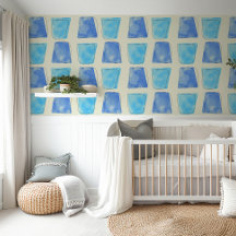 Schattigee waterverf Blue Baby Boy Nursery Wallpap