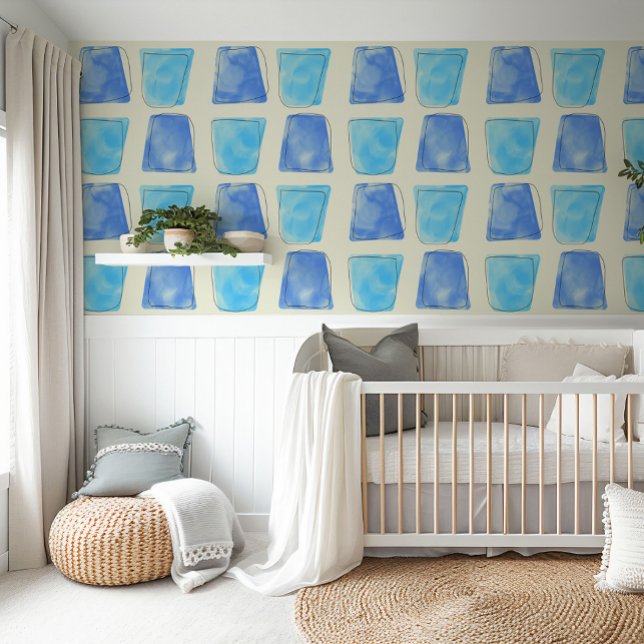 Schattigee waterverf Blue Baby Boy Nursery Wallpap Behang (Creator heeft geüpload)