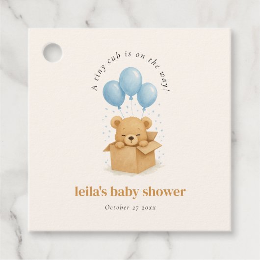 Schattigee Waterverf Blue Balloon Beer Baby shower Bedankjes Labels (Voorkant)