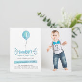 Schattigee Waterverf Blue Balloon Foto Verjaardags Kaart (Staand voorkant)