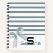 Schattigee Waterverf Blue Bow Stripes Spiral Notit Notitieboek (Voorkant)