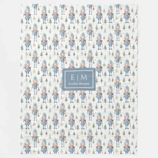 Schattigee waterverf Blue Christmas Nutcrackers Cu Fleece Deken (Voorkant)