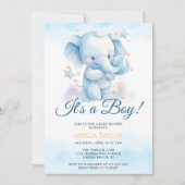 Schattigee Waterverf Blue Elephant Boy Baby shower Kaart (Voorkant)