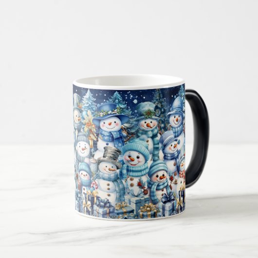 Schattigee Waterverf Blue Snowman familie Magische Mok (Voorkant rechts)