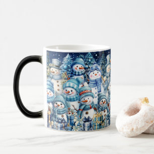 Schattigee Waterverf Blue Snowman familie Magische Mok