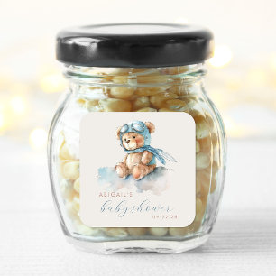 Schattigee Waterverf Blue Teddy Bear Boy Baby show Vierkante Sticker