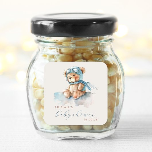 Schattigee Waterverf Blue Teddy Bear Boy Baby show Vierkante Sticker