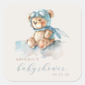 Schattigee Waterverf Blue Teddy Bear Boy Baby show Vierkante Sticker (Voorkant)