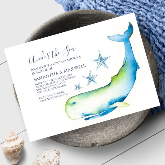 Schattigee Waterverf Blue Whale Baby Shower Uitnod Kaart