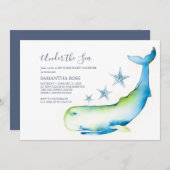 Schattigee Waterverf Blue Whale Sip and See Baby s Kaart (Voorkant / Achterkant)