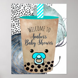 Schattigee Waterverf Boba Tea Baby shower Welkomst Poster