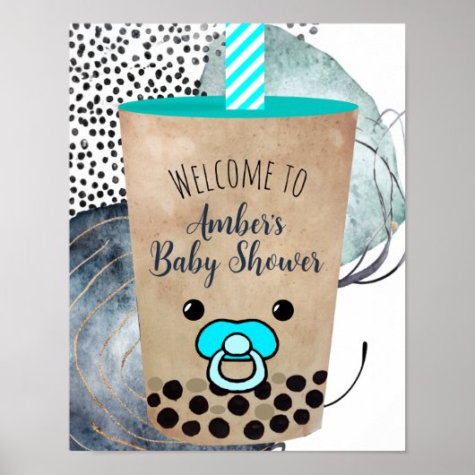 Schattigee Waterverf Boba Tea Baby shower Welkomst Poster (Voorkant)
